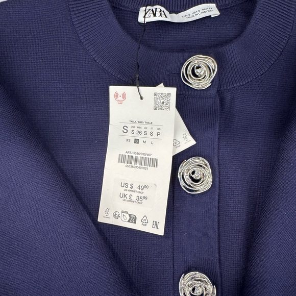 Zara navy spiral button knit jacket, NWT, Small, sold out in this size! - Picture 6 of 6